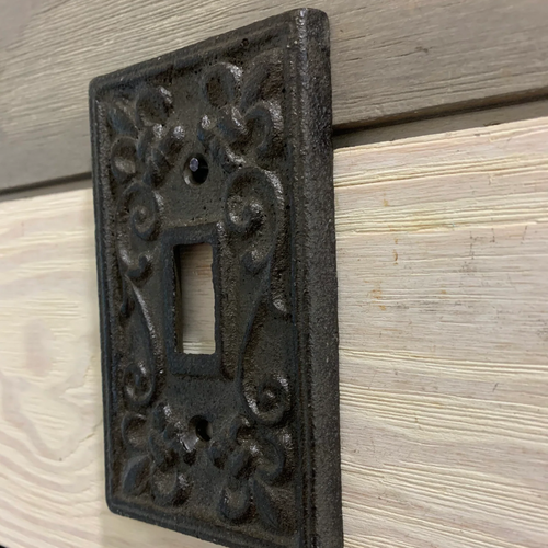 Rust Brown Fleur-De-Lis Single Switch Plate Metal Outlet Cover Decor - Picture 5 of 7