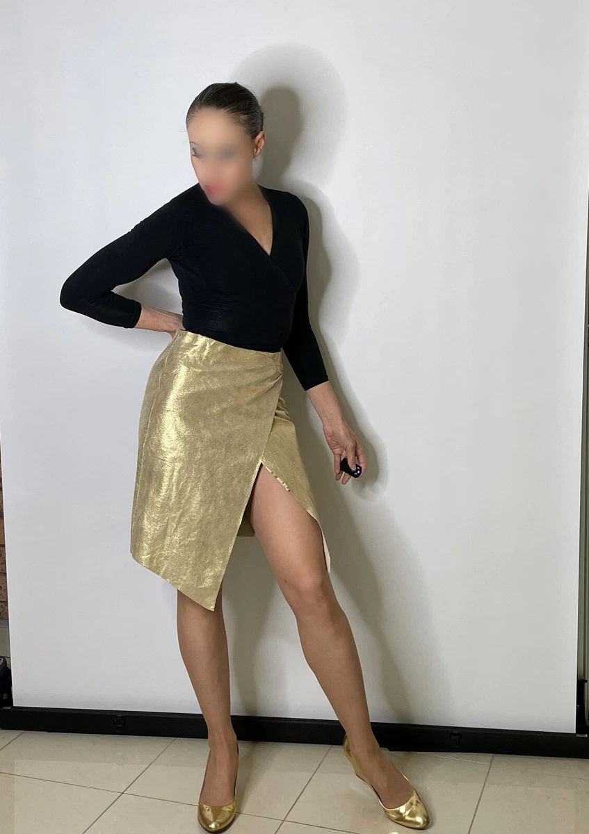 Gold Leather High Split Skirt Faux Wrap Skirt eBay