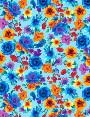 TIMELESS TREASURES - MULTI COLORED FLOWERS - BTY QUILTING FABRIC BORDER ...