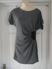 K&D Grey Dress Top Size 10 Beaded Diamante Versatile Casual Party Ruched