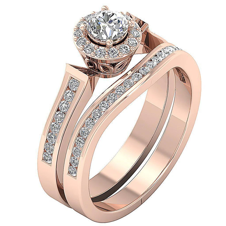 Bridal Engagement Ring Set VS F 0.90 Ct Lab Grown Round Diamond 10K Yellow Gold - Image 3 of 4