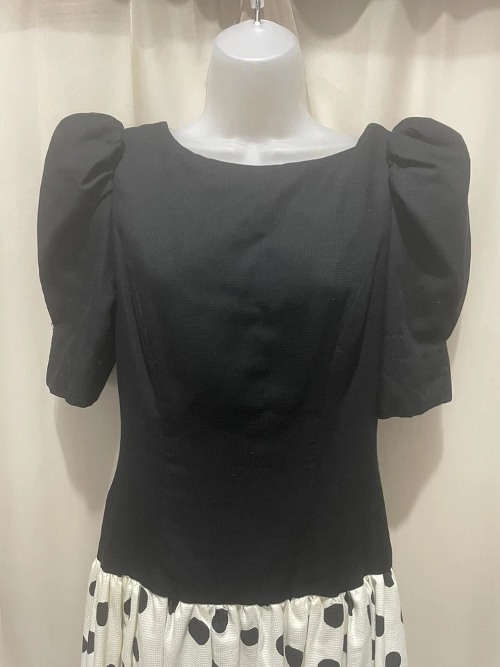 Vestido de fiesta de graduación con lazo grande lunares vintage de noche de apertura de los 80 XS-S Foto 3 de 4