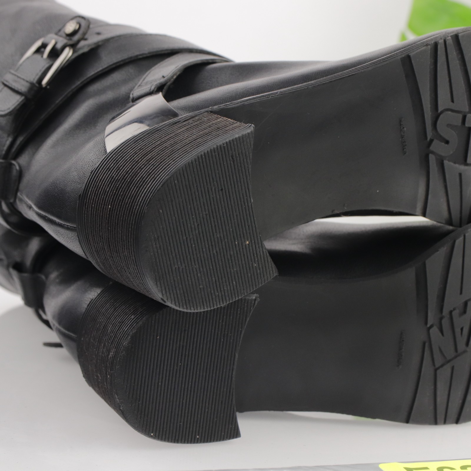 Stuart Weitzman Womens Ranch Dressing Boot Size 8.5 Black Buckle Heel Moto Biker