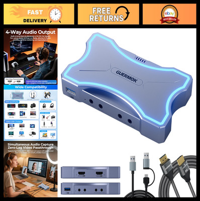Guermok 4K HDMI Capture Card with Touch LED, Dual HDMI in/Loop-Out, USB 3.0, 4K@