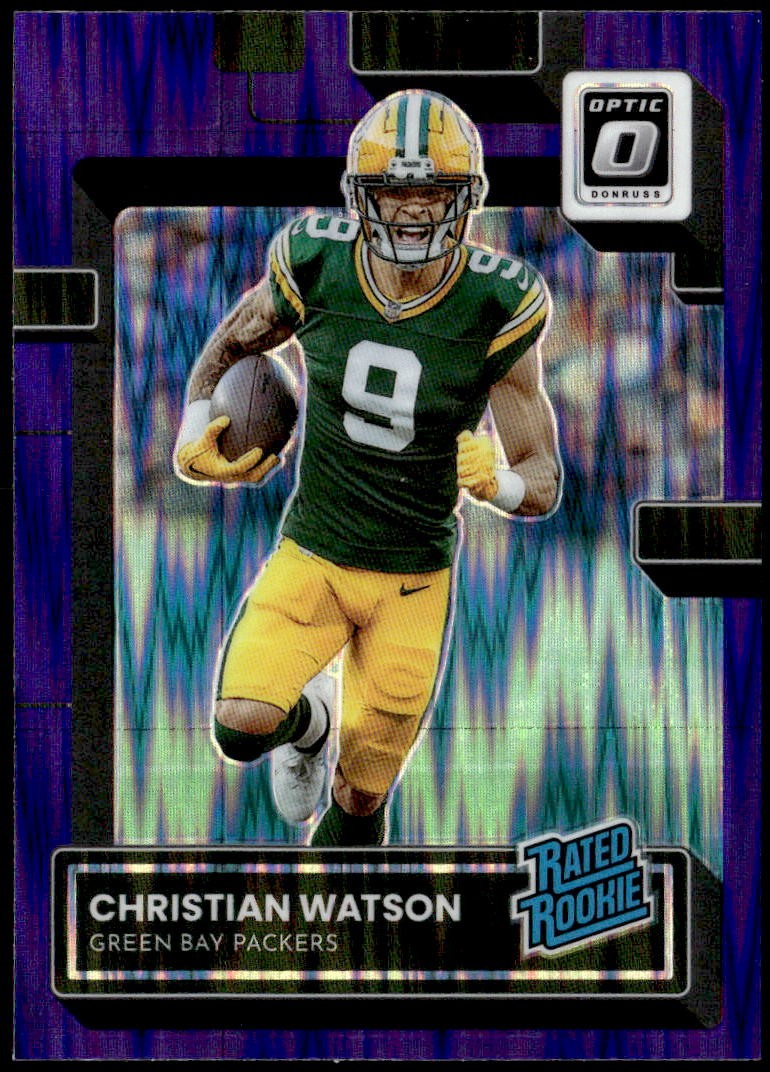 2022 Donruss Optic #219 Christian Watson Purple Shock Rated Rookie E1