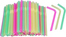 Jumbo Flexible Smoothie Plastic Straws, 100 Pcs Assorted Colors Large Bendable D