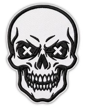 Skull Embroidered Patch   Black and White Gothic Skull Motif with X-Shaped Eyes