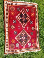 RED RUG 142cm X 103cm WOOL HANDMADE VINTAGE TRADITIONAL