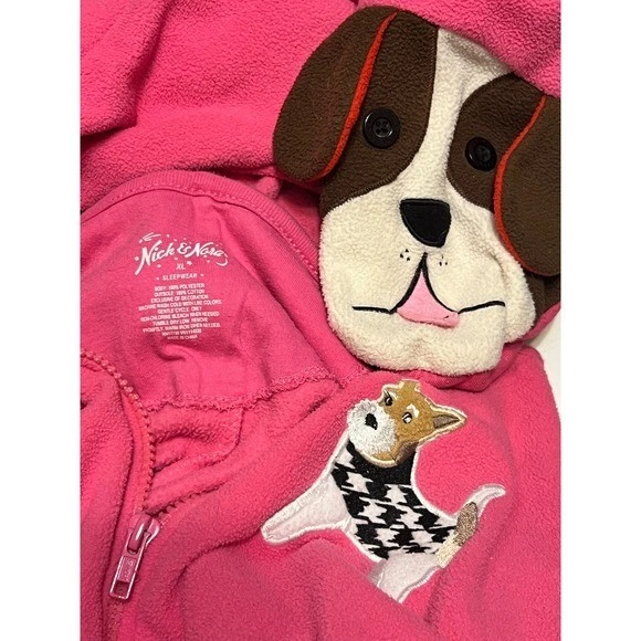 Nick & Nora XL Pink Fleece Footed Union Pajamas Dog Graphic One Front 62" Len - Image 3 of 4