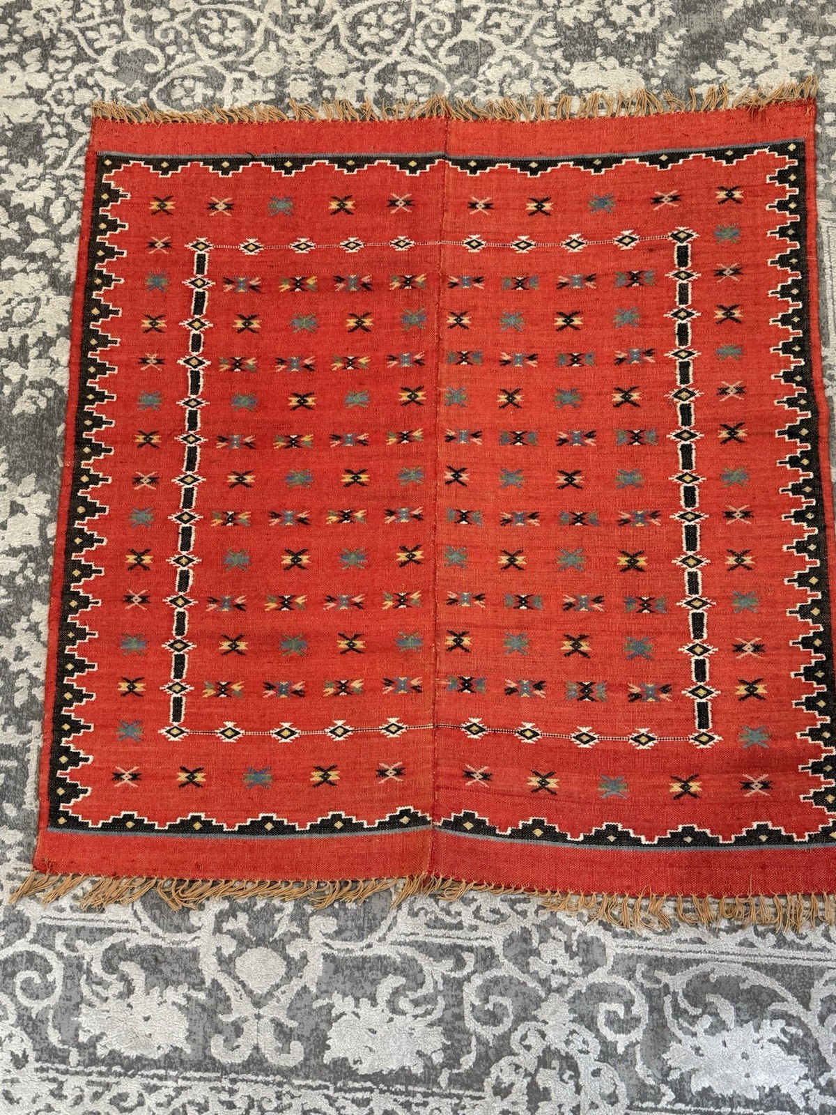 Handwoven Tapestry Folk Art Wall Hanging wool Rug vintage 70s Mid Century Greece