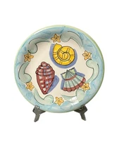 Saluté Ceramics Nautical Shells 10.5” Dinner Plates Ocean Beach Blue