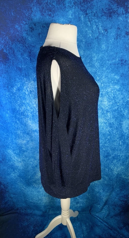 DEBENHAMS Blue Jumper Top Size 20 Sparkle Cold Shoulder Stretchy Casual Occasion - Image 4 of 4