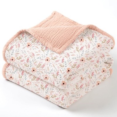 Lulumoon Muslin Baby Blanket Pink Flower 47x47 Cotton Crib Toddler Girls