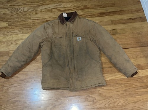 Vtg Carhartt Jacket Sz 44 Brown Quilt Lined CQ186 Made in USA Distressed Stained - Picture 1 of 21