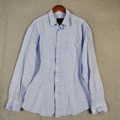 Jos. A. Bank Reserve Shirt Men's XL Blue 100% Linen Traditional Fit Button-Up