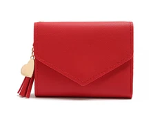 Women's Mini Trifold Wallet Leather Purse Cash Card Holder, Red Wallet