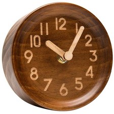 Wooden Desk & Table Analog Clock Made Of Genuine Pine(Dark)-Battery5761