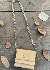 Steve Madden Beige Mini Crossbody Bag with Chain Strap, Logo and Card Slots
