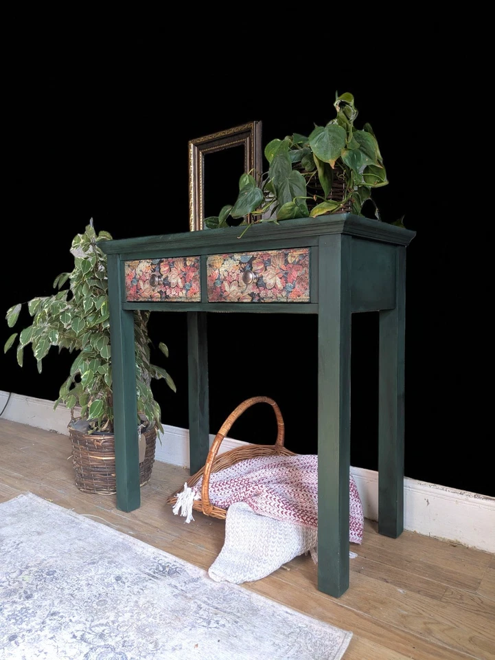 Hand Painted Green Console Table with Decoupaged Floral Drawers – Botanical - Image 2 of 4
