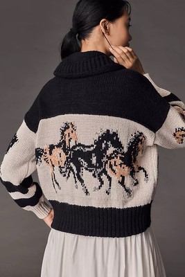 Anthropologie Pilcro Horse Graphic Cardigan Sweater (Size XL