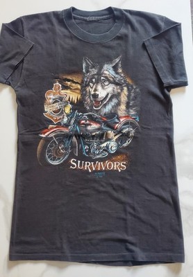 Vintage Harley Davidson T-Shirt 3D Emblem 1989 Survivors Wolf S/M