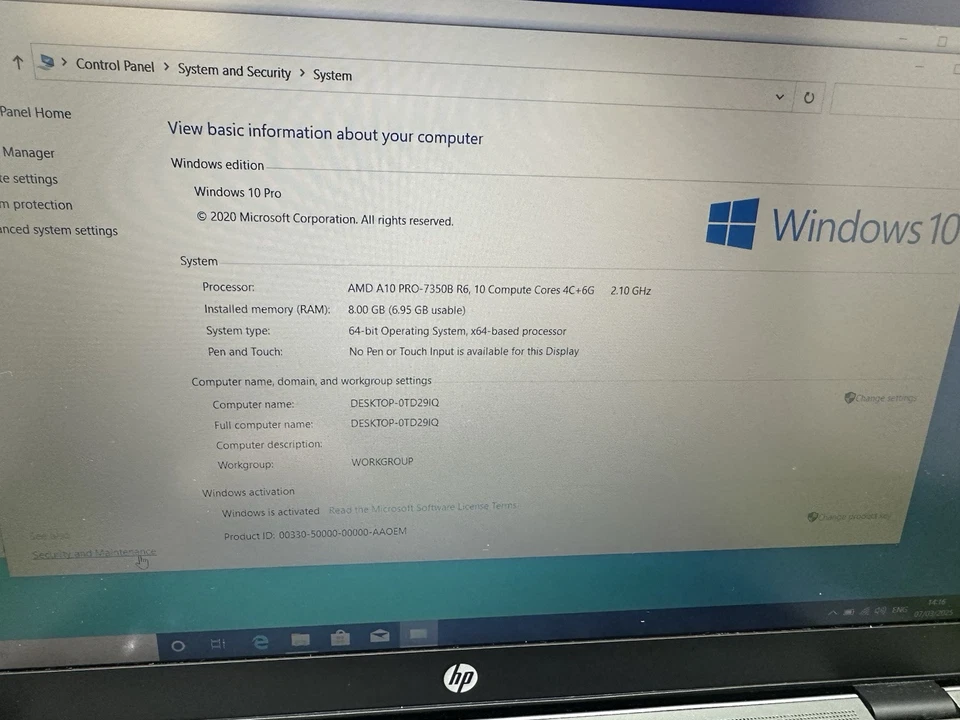 HP Elitebook 755 G2 A10 PRO 7350B 2.1GHZ 8GB RAM 500GB HDD WINDOWS 10 Laptop #B4 - Image 3 of 4