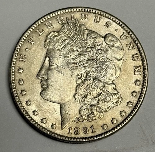 AU 1891-P Morgan Silver Dollar (all original), U.S. $1 Coin Almost Uncirculated