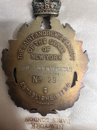 Tiffany & Company St. Andrews Society State Of New York Medal 1895 with Name Box - Picture 4 of 12