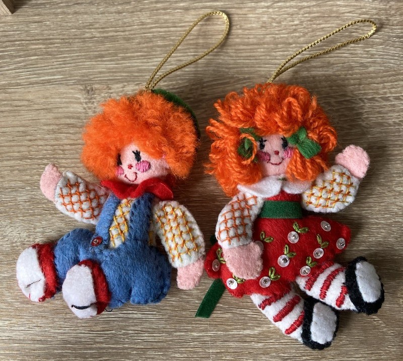 Raggedy Ann Andy Small Fabric Dolls Vintage Christmas Ornaments