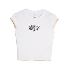PUMA X XGirl Graphic Ribbed Slim Crew Neck Short Sleeve T-Shirt Womens White Ca