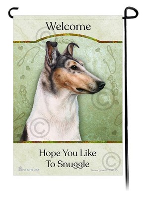 Hope You Like to Snuggle Garden Flag - Blue Merle Smooth Collie