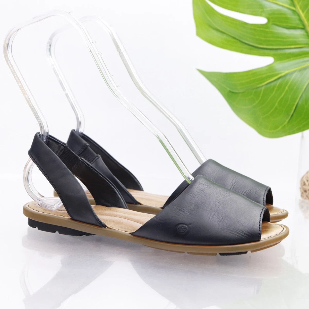 Born Women s Trang Sandal Size 7 Slingback Black Leather Flat Shoe Slip On Comfy