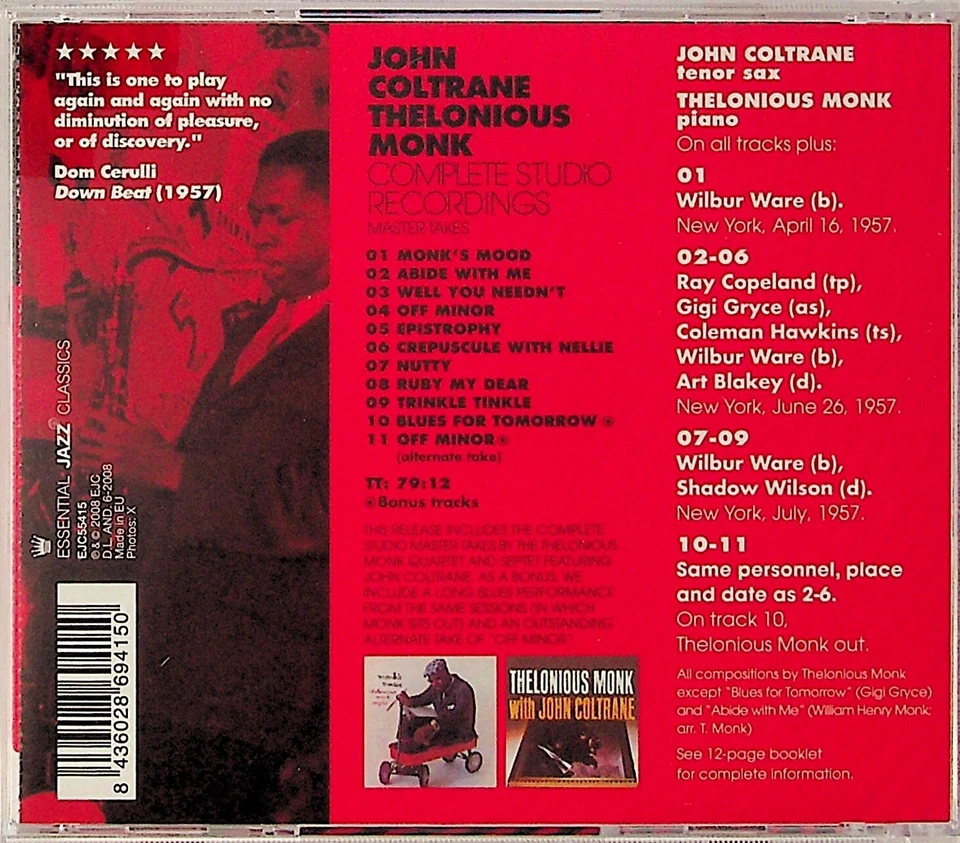 John Coltrane & Thelonious Monk -Complete Studio Recordings -Master Takes CD - Image 2 of 2