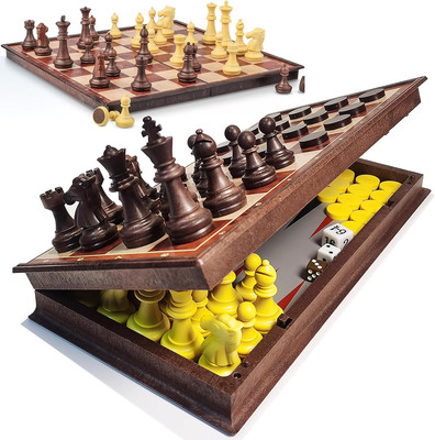 12.5'' Magnetic 3-In-1 Large Travel Chess Checkers Backgammon Set - Foldable and