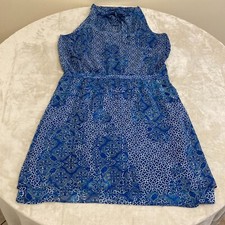 Banana Republic Womens Blue Damask Sleeveless Halter Neck A Line Dress Size 10