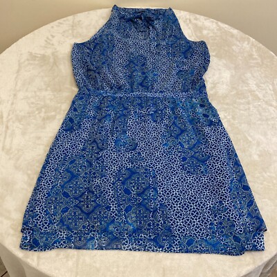 Banana Republic Womens Blue Damask Sleeveless Halter Neck A Line Dress Size  10 | eBay