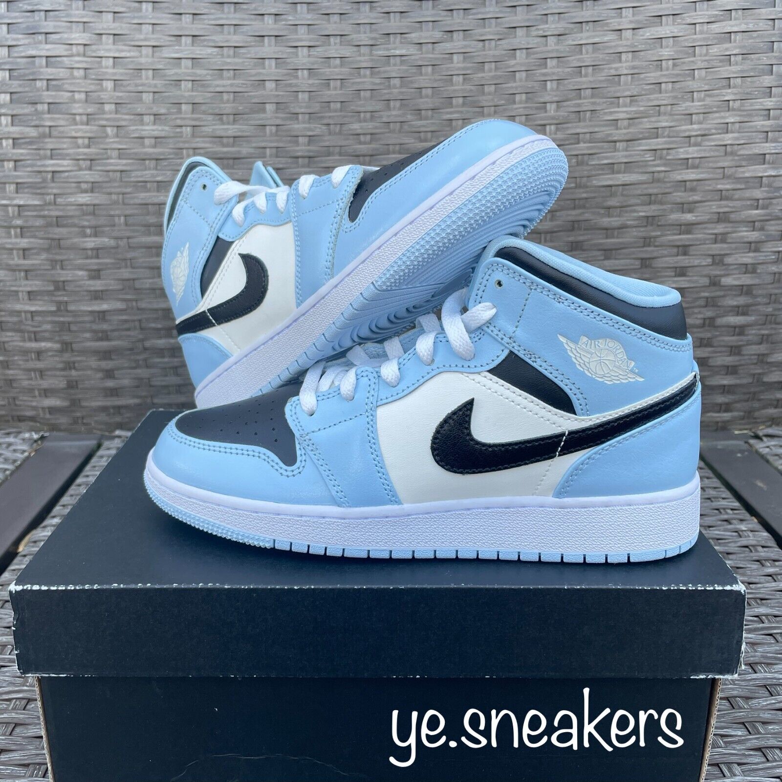 Nike Air Jordan 1 Mid 'Ice Blue' Black White UNC GS & PS Sizes