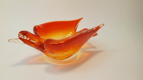 Art Glass Bird Dove Dk Orange- Red Bowl Dish Decor Hand Made Very solid Piece - Picture 5 of 11