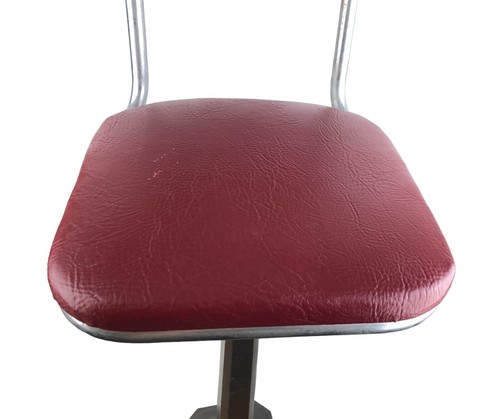 Vintage Lunch Counter Swivel Pedestal Stool Red Vinyl Curved Metal Frame - Picture 14 of 17