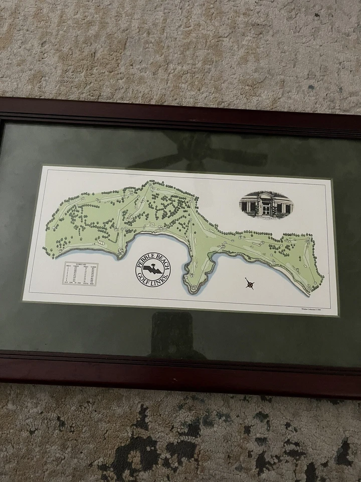 Eslabones de golf Pebble Beach Jack Neville de colección mapas de campo de golf impresión enmarcados Foto 4 de 4