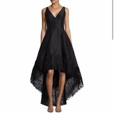 BETSY ADAM Taffeta high-low ball gown with wide lace hem NWT