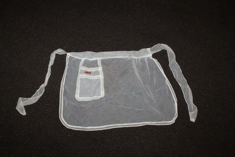 Vtg White Sexy See Through Organza Half Apron With Pocket MCM embroidered
