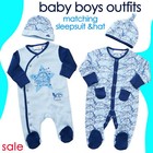 Baby Boys Newborn 6-9 9-12 Months Sleepsuits & Hats Sets Outfits Bundle Babygrow