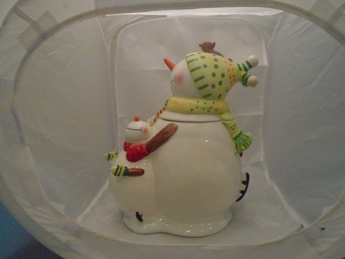 Oneida Snowman Family Ceramic Cookie Jar - SO CUTE - Foto 4 di 5