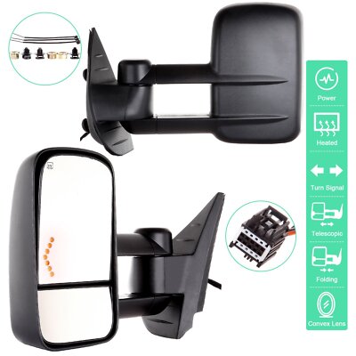 Power Heated Arrow LED Signals For 2007-13 Silverado Sierra Tow Mirrors Pair Set