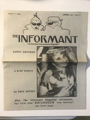 The Informant Magazine East Bay Music Randy Bachman Cover November 1987 #9 NM