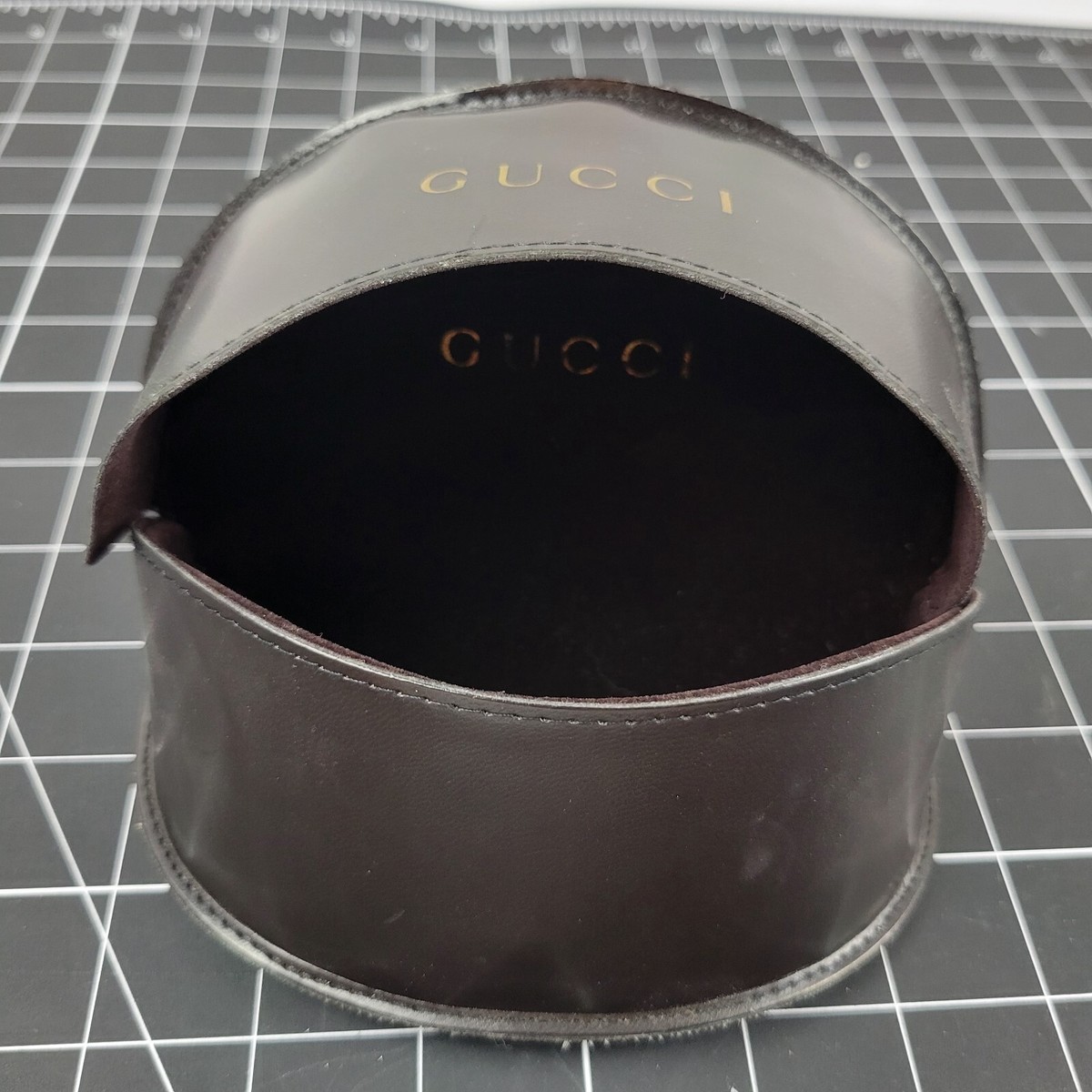 Chocolate Brown Authentic Gucci Sunglass case. Gucci Eyeglasses Sunglasses Case Logo Embossed Brown Trifold  main image 3