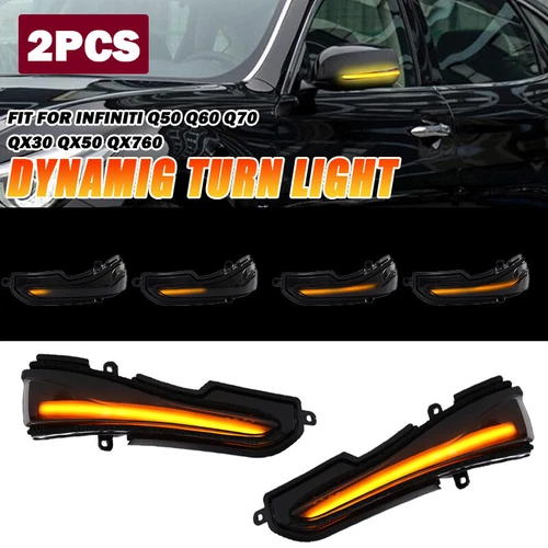 Pair For Infiniti Q50 Q60 Q70 LED Sequential Mirror Turn Signal Blinker Lights