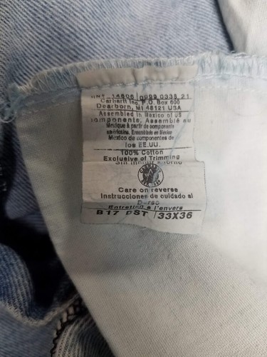 Carhartt Jeans Mens Straight Tapered Denim 33x35 Light Distressed Vtg Faded Y2K - Picture 16 of 24