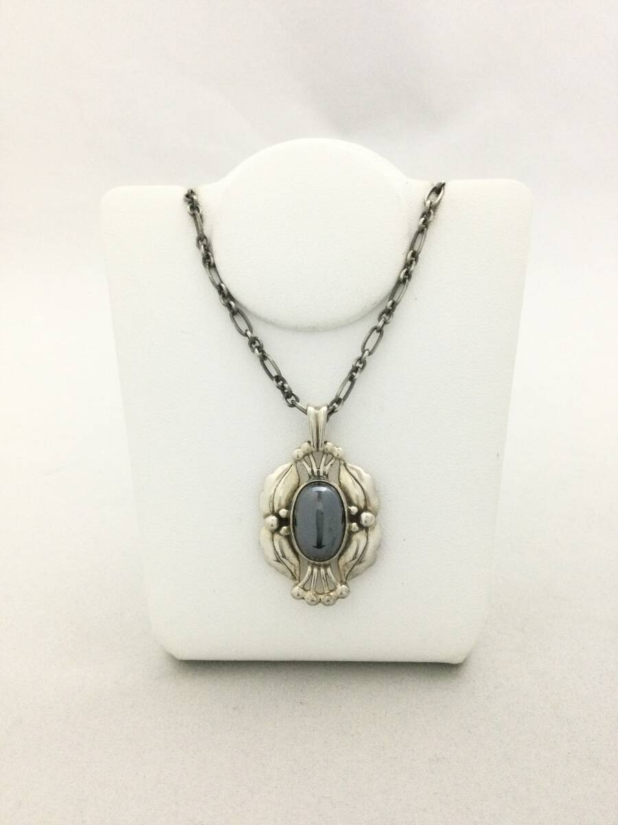 GEORG JENSEN 2000 Hematite Necklace Pendant Charm Silver 925 #819